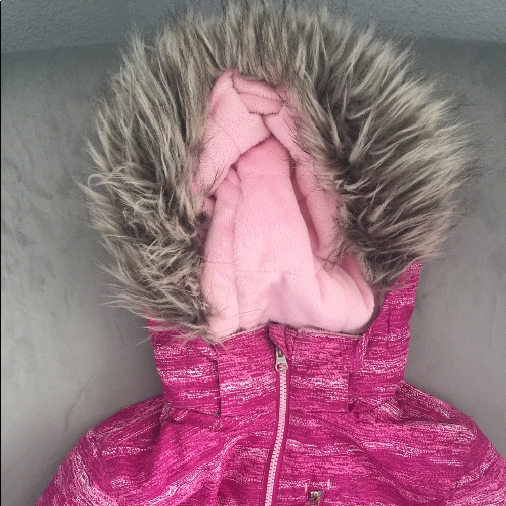 Girls Winter Ski Coat Jacket Faux Fur Hood sz 7-8